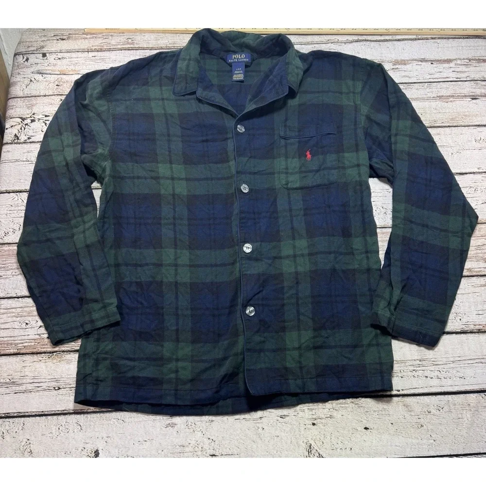 Polo Ralph Lauren Flannel Blue & Green Mens Large Plaid Collared Pajama Set